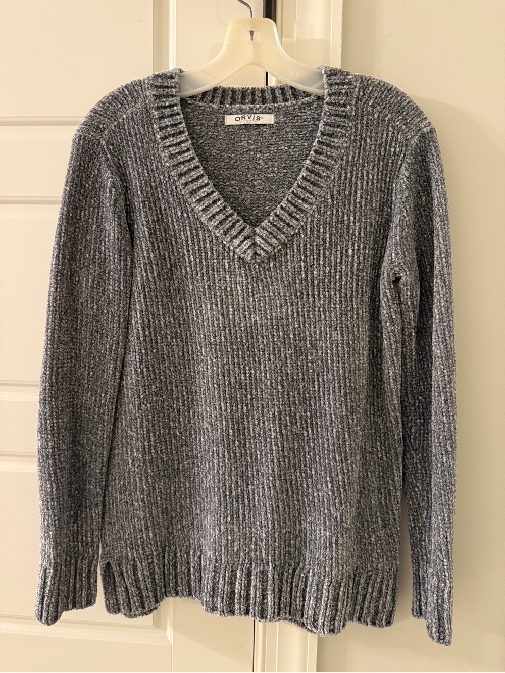 Orvis Gray Chenille V-Neck Sweater